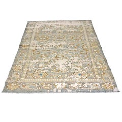 Turkish Oushak Wool & Silk 5X6 Gray, Ivory & Yellow Handmade Area Rug
