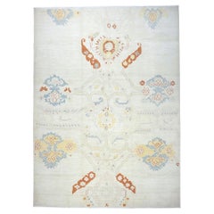 Turkish Oushak Wool 10X14 Ivory, Orange & Slate Blue Handmade Area Rug