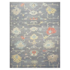 21st Century Turkish Oushak 12X16 Ivory, Orange & Slate Blue Handmade Runner Rug