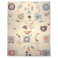 Turkish Oushak Wool 12X16 Ivory, Orange & Slate Blue Handmade Area Rug