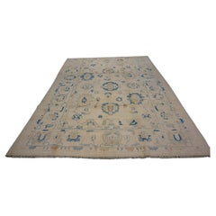 21st Century Turkish Oushak 8x10 Ivory & Slate Blue Handmade Area Rug