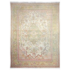 Antique Turkish Oushak Wool 10X13 Olive, Ivory, & Pink Handmade Area Rug
