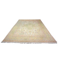 Antique Turkish Oushak Wool 10X13 Olive, Ivory, & Pink Handmade Area Rug