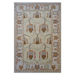 21st Century Turkish Oushak 9x13 Gray, Ivory & Brown Handmade Runner Rug