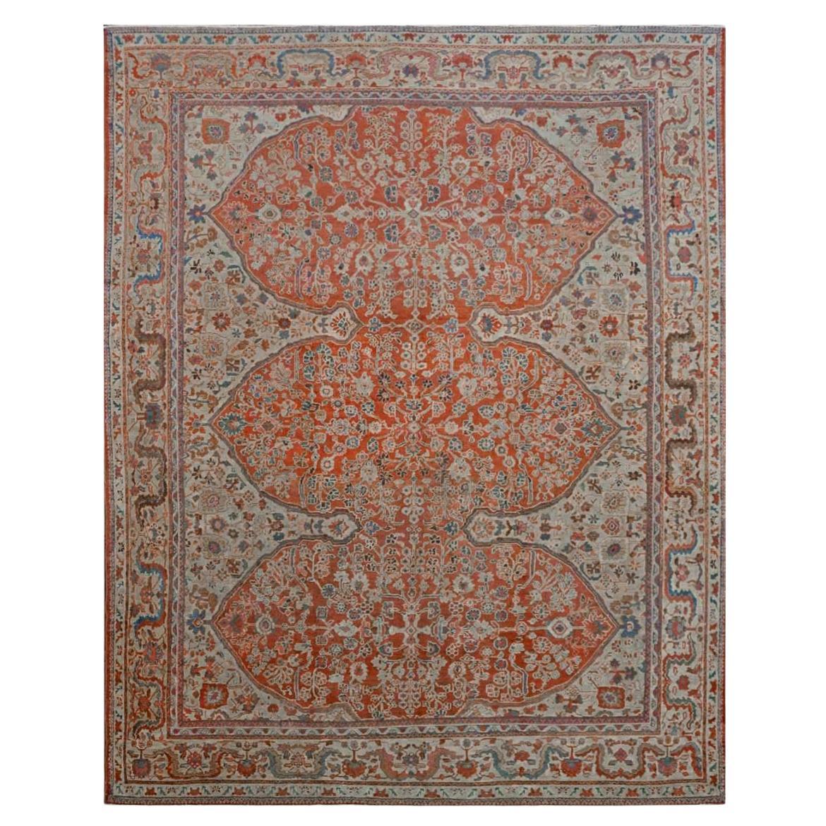 Antike persische Sultanabad Rugs 9 x 12 Rot, Elfenbein 
Blau Handmade Area Rug