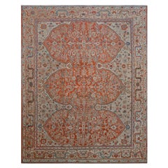 Antique Persian Sultanabad Wool 9 x 12 Red, Ivory & Blue Handmade Area Rug Antique Persian Sultanabad Wool 9 x 12 Red, Ivory & Blue Handmade Area Rug