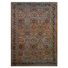 Antico afghano Sultanabad Masters Wool 8 x 12 Navy, Orange, Red & Ivory Fatto a mano