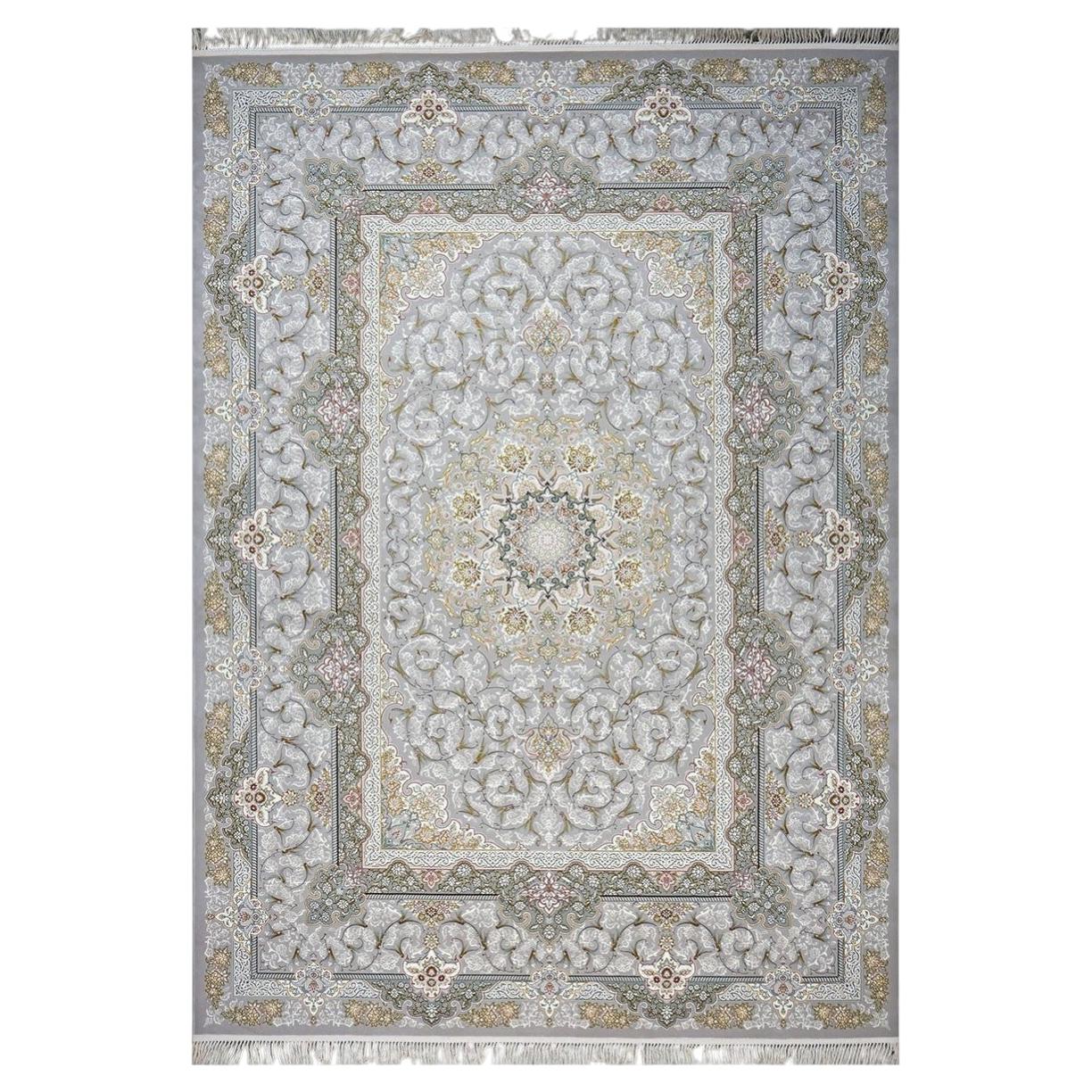 Tappeto turco Tabriz Acrilico 8x12 Grigio, Avorio e Oro Machin in vendita