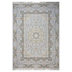 Turkish Tabriz Acrylic 8x12 Grey, Ivory & Gold Machine Made Area Rug