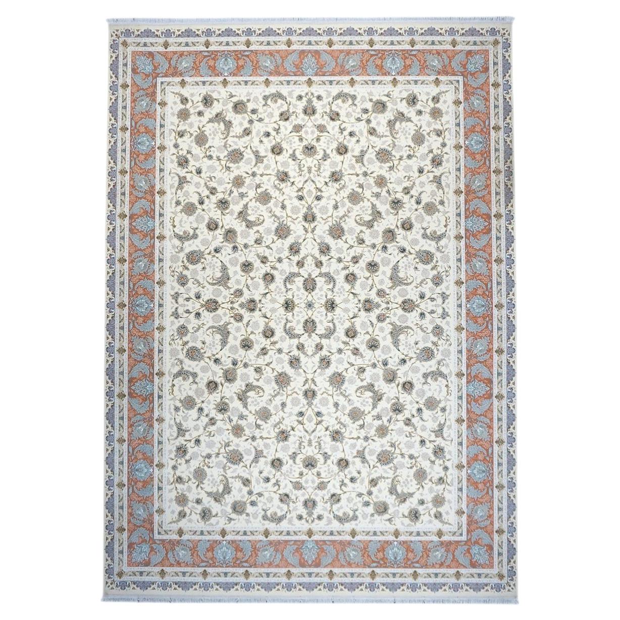 Turkish Tabriz Poly 10x13 Ivory, Salmon & Blue Machine Made Area Rug