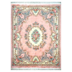 Chinese Abusson Wool 7x9 Pink, Light Blue & Ivory Handmade Area Rug