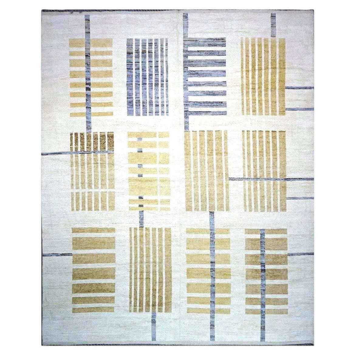 Afghan Tribal Mid-Century Modern Wool 13x16 Ivory & Tan Handmade Area Rug