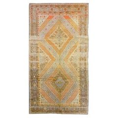 Vintage East Turkestani Khotan Wool 7x13 Ivory & Salmon Handmade Gallery Rug