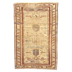 Antique Azerbaijani Kazak Perpedil Wool 3x5 Tan & Red Handmade Area Rug