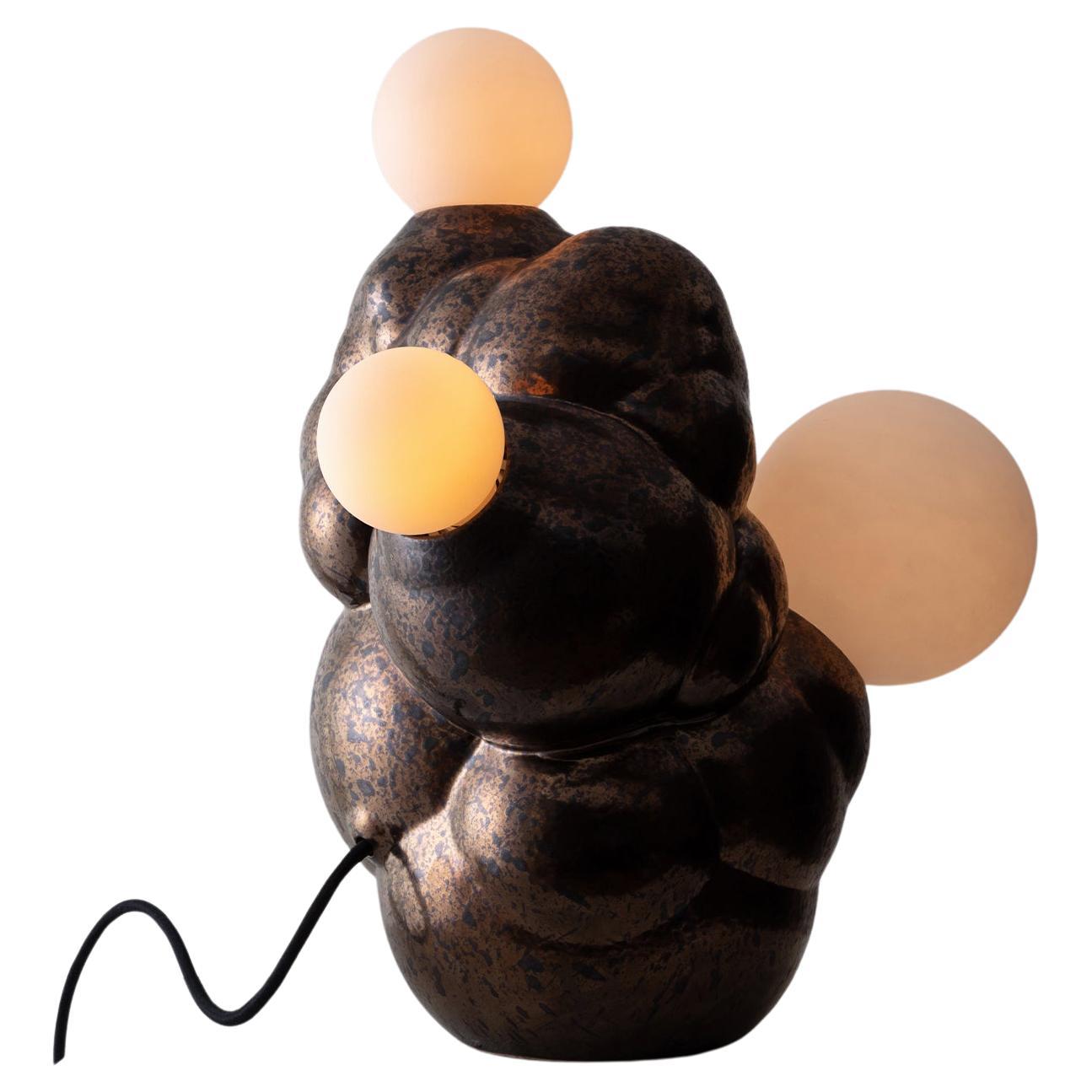 Bubbly Botryoidal Ceramic Table Lamp in Bronze Custom Glaze by Forma Rosa Studio For Sale