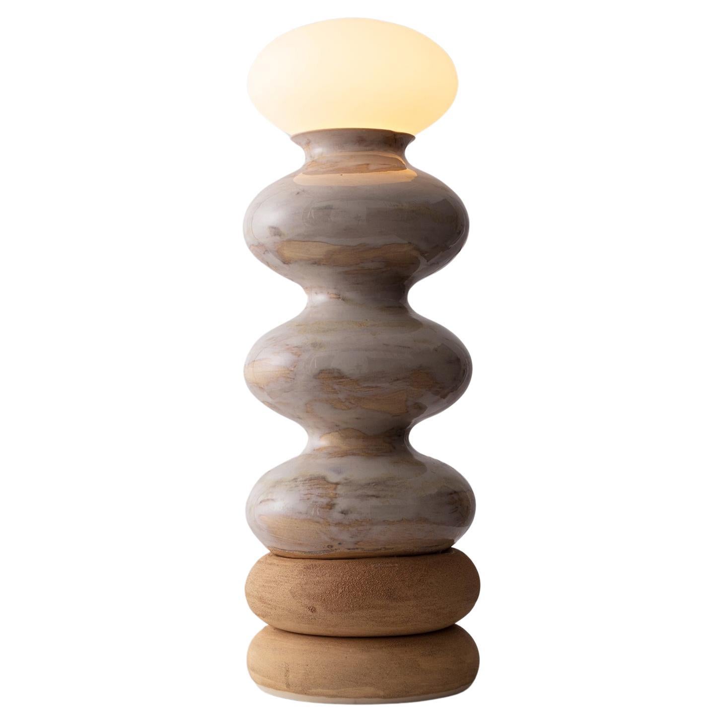 Wave Form Table Lamp "Slumped" in Hand Brushed Cream Glaze by Forma Rosa Studio For Sale
