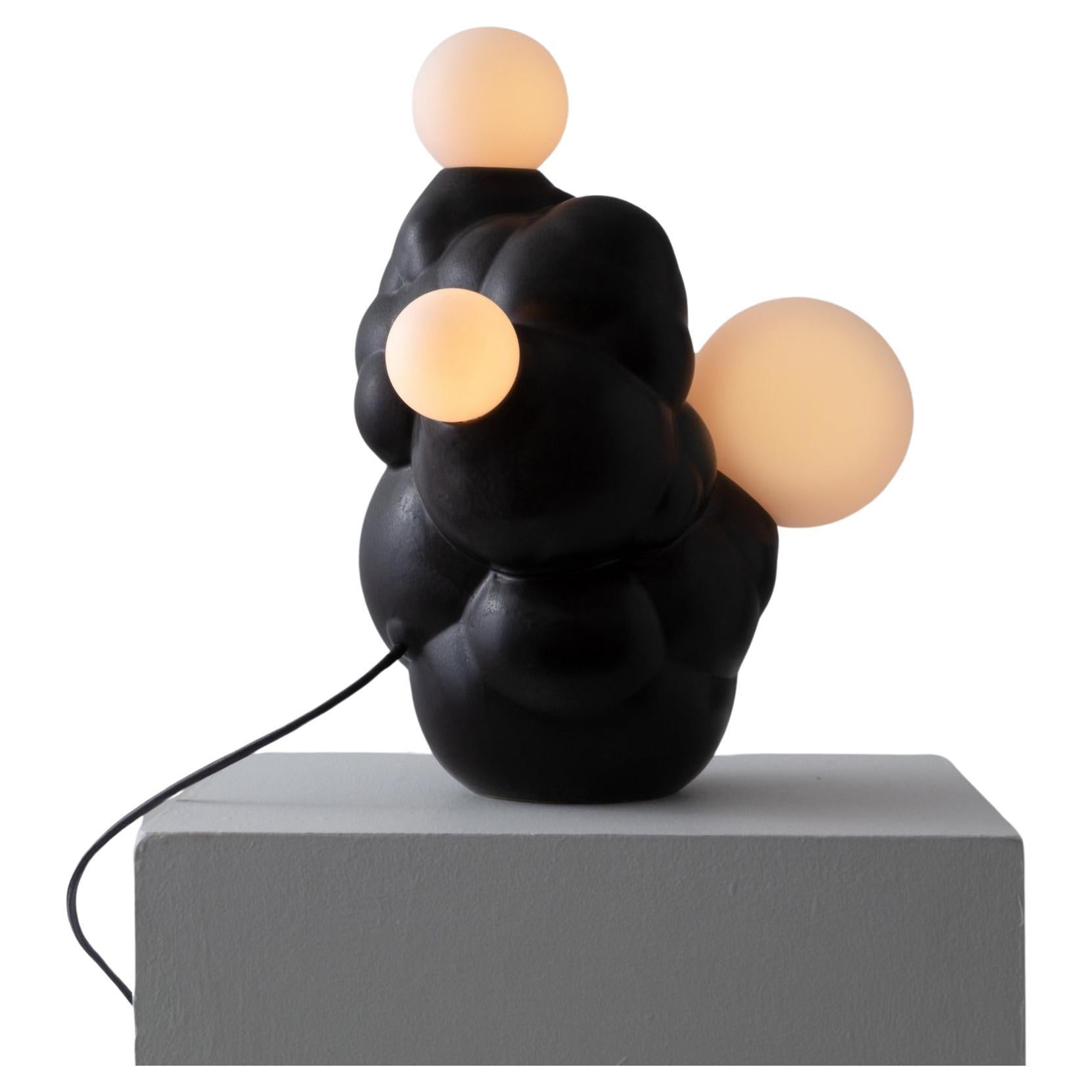 Bubbly Botryoidal Ceramic Table Lamp Charcoal Custom Glaze by Forma Rosa Studio