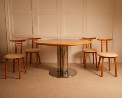 Wood & metal circular table - Italy 1970s