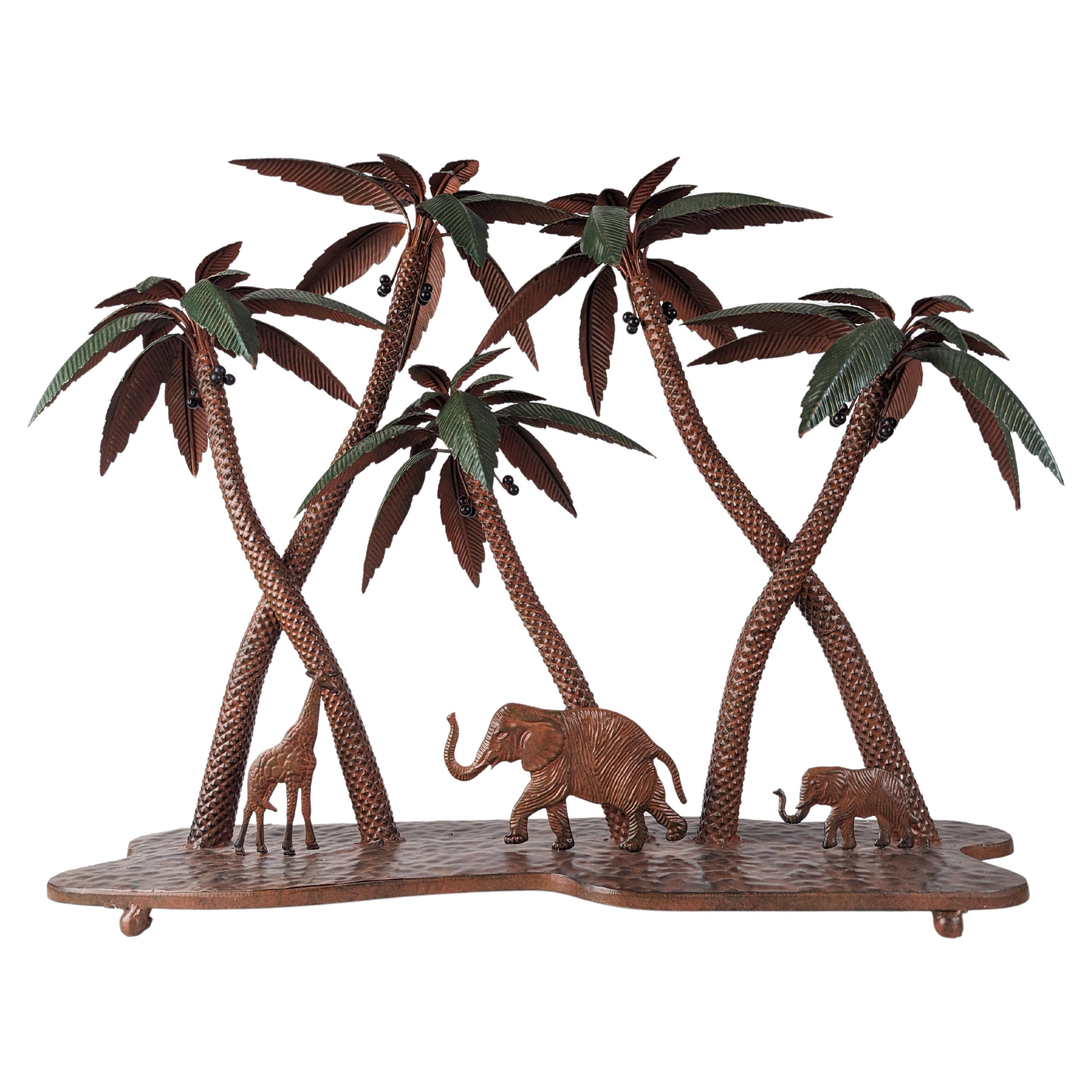 Vintage Sculpture of Vienna, Palm Trees Giraffe and Elephants For Sale