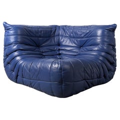 Michel Ducaroy Ligne Roset Blue Leather Togo Corner Sofa France 1980s