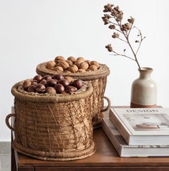 Paire de paniers rustiques en sparte tissé andalou 1960s