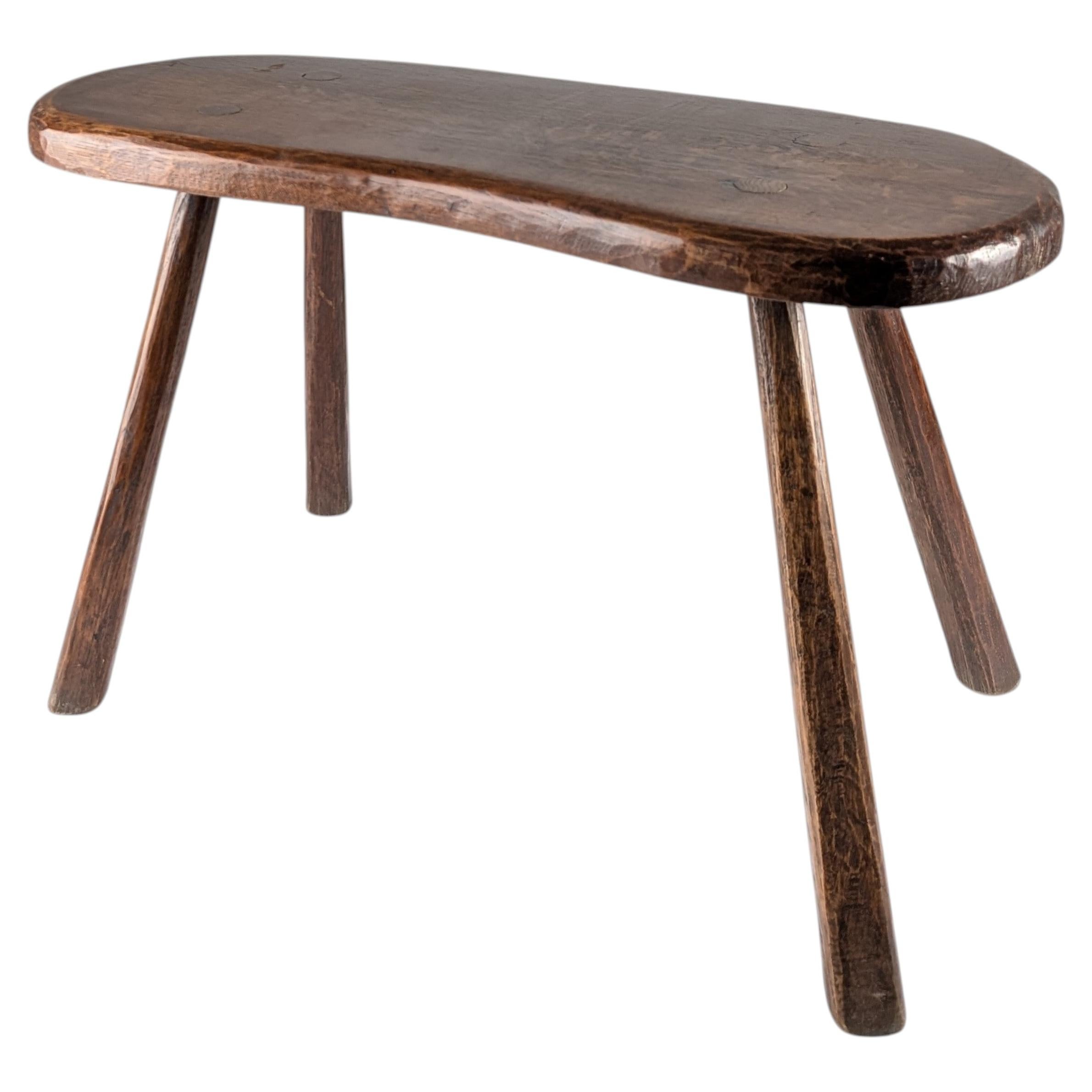Rustic Hand-Carved Wood Bench with Organic Free-Form Top, 1940s For Sale