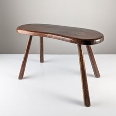 Rustic Hand-Carved Wood Bench with Organic Free-Form Top, 1940s