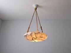 Timeless Art Deco Carved Alabaster Pendant Lamp, Black Veining, 1920s
