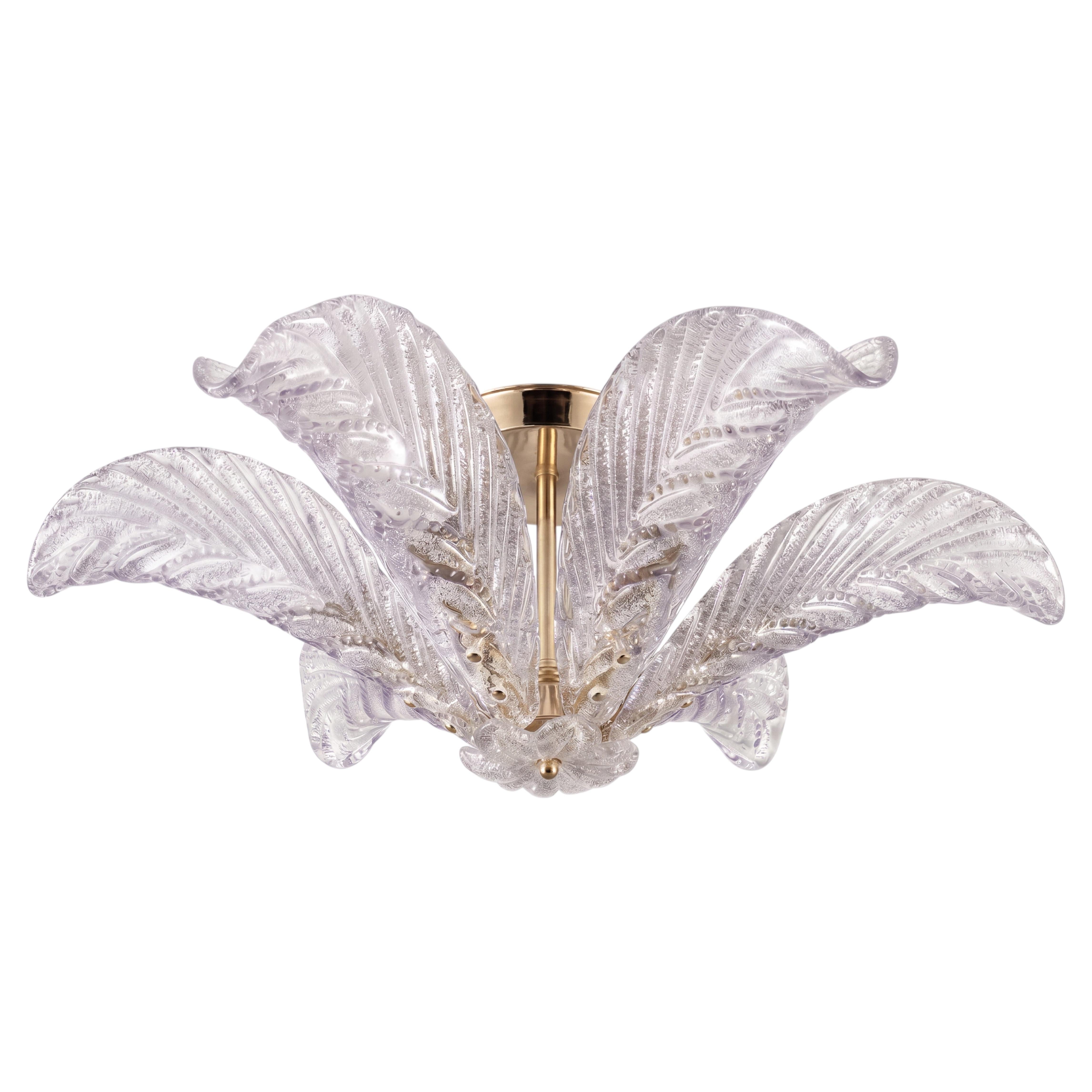 Grand lustre Mazzega en verre de Murano en forme de feuille de palmier, style Art déco, Italie, années 1960 en vente