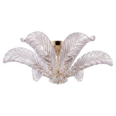 Grand lustre Mazzega en verre de Murano en forme de feuille de palmier, style Art déco, Italie, années 1960