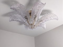 Large Mazzega Murano Glass Palm Leaf Ceiling Light, Art Deco Style, Italy 1960s