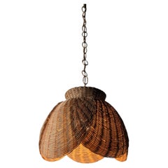 Organic Modern Wicker Pendant Lamp with Layered Petal Shade, Late 20th Century