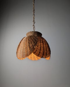 Organic Modern Wicker Pendant Lamp with Layered Petal Shade, Late 20th Century