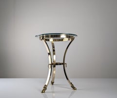 Neoclassical Brass and Beveled Glass Side Table with Ram Heads, 1970s