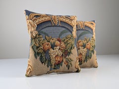 Pair of 19th-Century Tapestry Pillows with Fruit and Floral Motifs