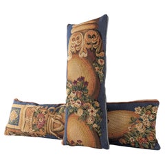 Pair of 19th-Century Tapestry Pillows with Classical Column and Floral Motifs