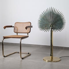Monumental Valenti Fan Palm Bronze and Brass Table Lamp, 1970s