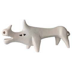 Roberto Rigon Mid-Century White Ceramic Rhinoceros Sculpture, Italy 1970s