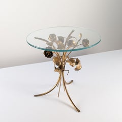 Mid-Century Gilt Metal Floral Rose Side Table 1970s