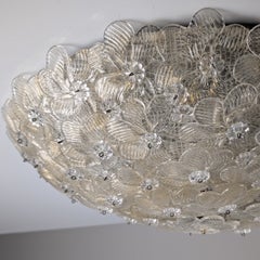 Barovier & Toso Murano Gold Dust Glass Floral Flush Mount Ceiling Lamp, 1960s