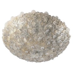 Barovier & Toso Murano Gold Dust Glass Floral Flush Mount Ceiling Lamp, 1960s