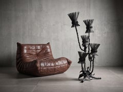 Organic Brutalist Black Wrought Iron Five-Light Thistle Floor Lamp, 1970s