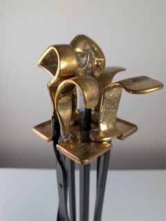 Brutalistisches Kaminbesteck-Set von David Marshall, Messing und Eisen, 1970er Jahre