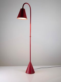 Jacques Adnet Red Leather Floor Lamp, Mid-Century Modern, France, 1960s