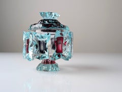 Brutalist Chipped Glass Candy Box with Lid and Colored Glass Inserts, 1970s