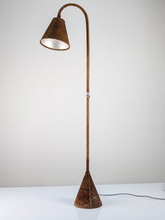 Lampada da terra in pelle scamosciata di Jacques Adnet Brown, stile Mid-Century Modern, Francia, anni '60