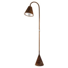 Lampada da terra in pelle scamosciata di Jacques Adnet Brown, stile Mid-Century Modern, Francia, anni '60