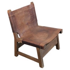 Spanish Oak Chair in the Style of Paco Muñoz, Leather Seat, 1960s - Four Units