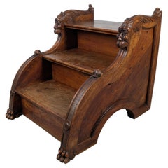 Renaissance Revival Carved Wood Library Steps with Claw Feet, 19th Century
