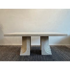 Tavolo vintage in travertino degli anni ’70, ispirato allo stile di Carlo Scarpa